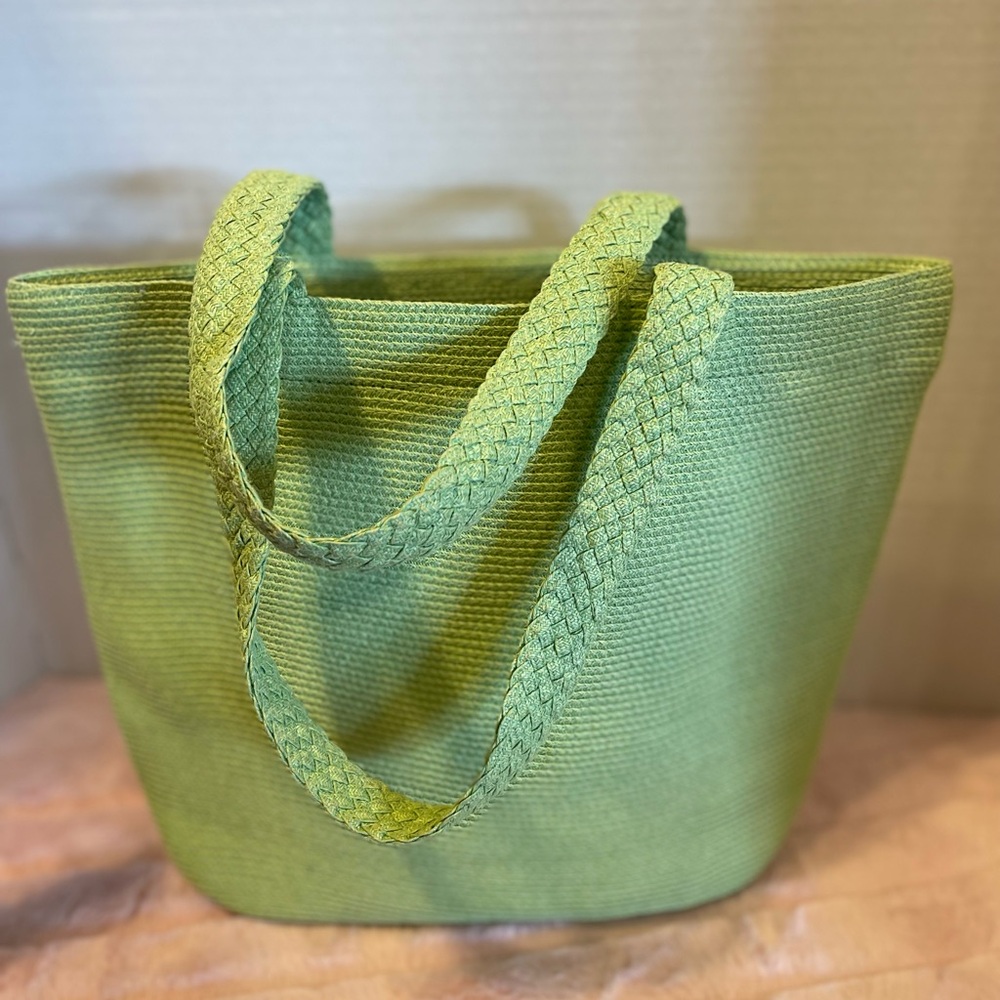Talbots Light Green Woven Tote with Braided Handles